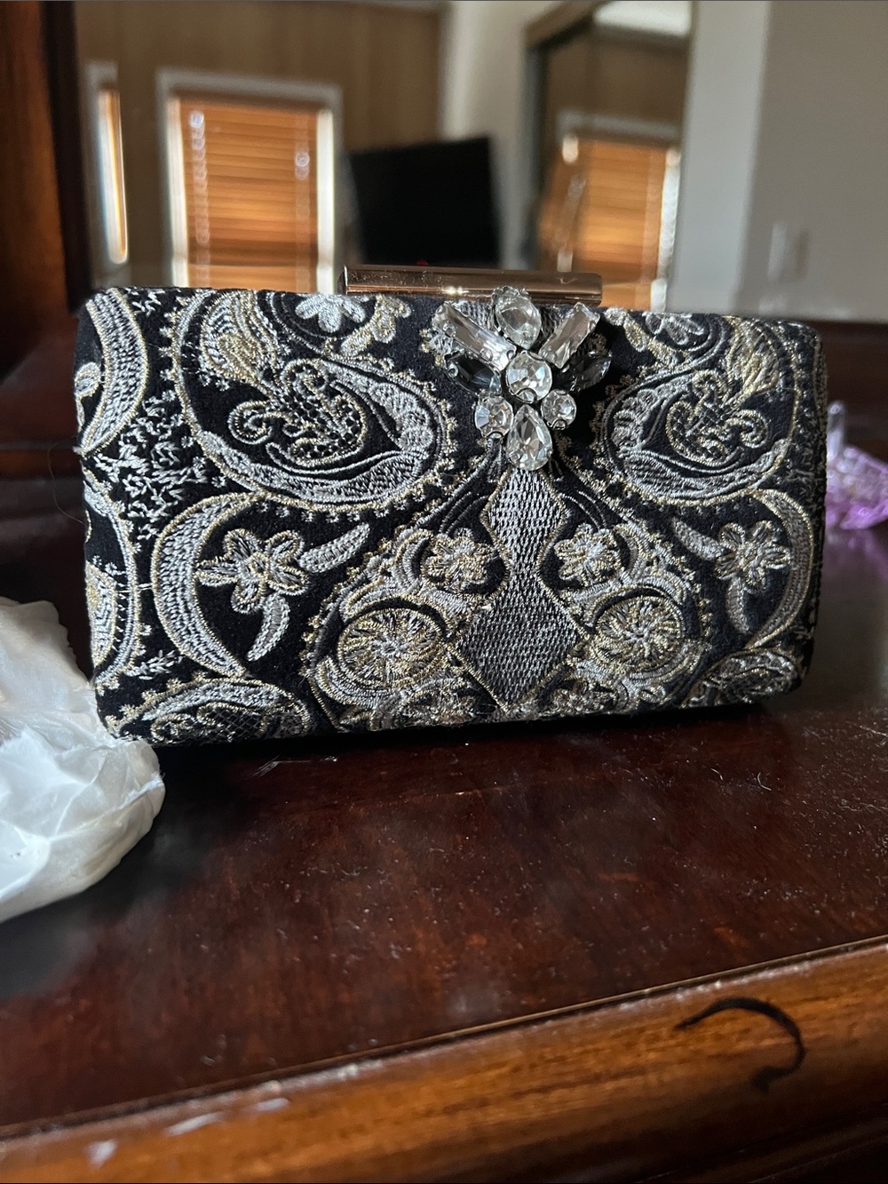 Embellished Black and Gold Evening Clutch